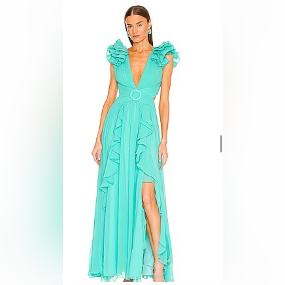 PatBO Prussian Green Tie-Back Ruffle Sleeve Maxi Dress - Picture 5 of 6